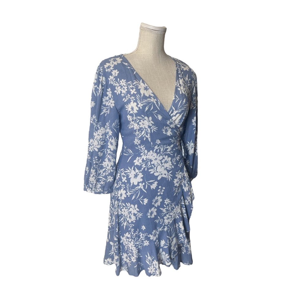 Lulu’s Floral in This Together Dusty Blue Floral Print Wrap Dress - Picture 3 of 14